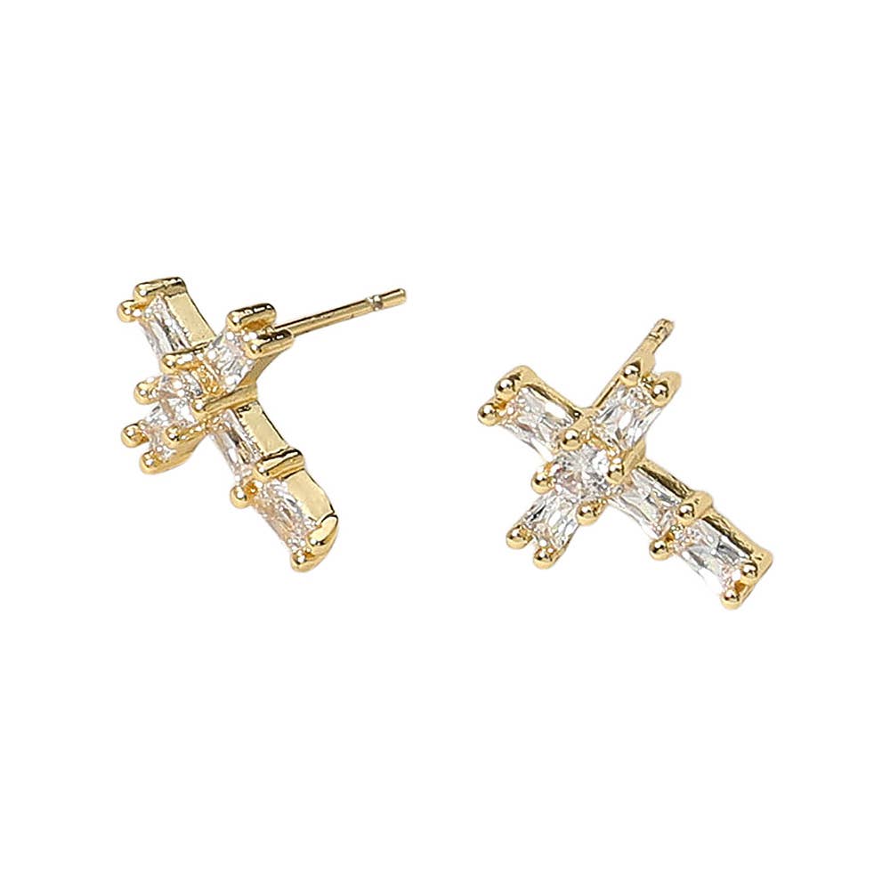 CZ Stone Cross Stud Earrings
