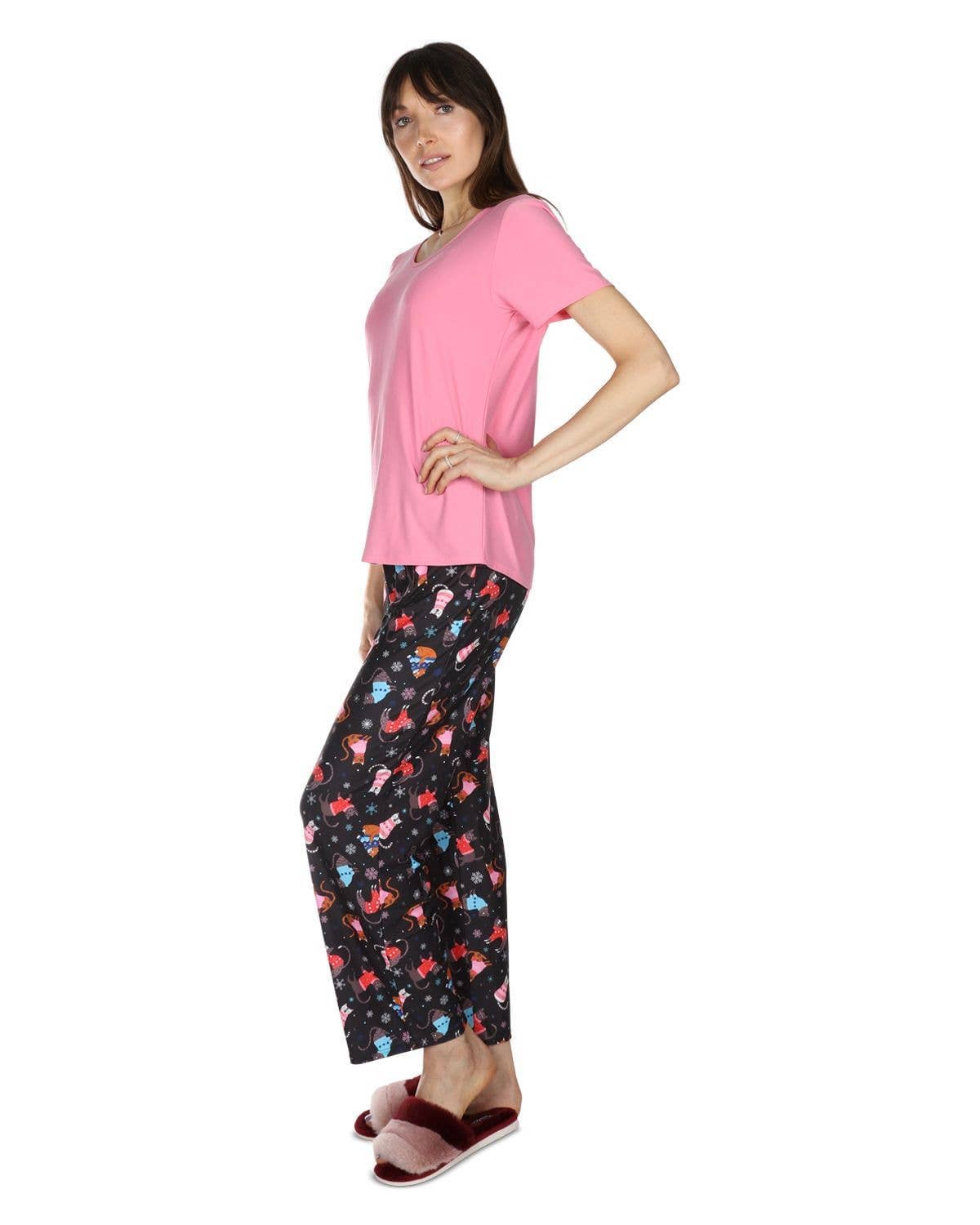 Women's Sweater Cats Pant PJ Set in a Bag: Black / S