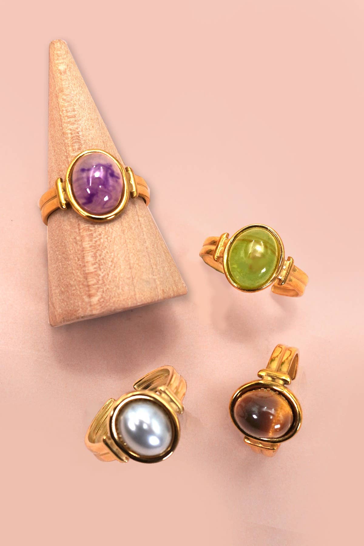 18K STAINLESS STEEL TARNISH FREE STONE RING | 40R121: JADE
