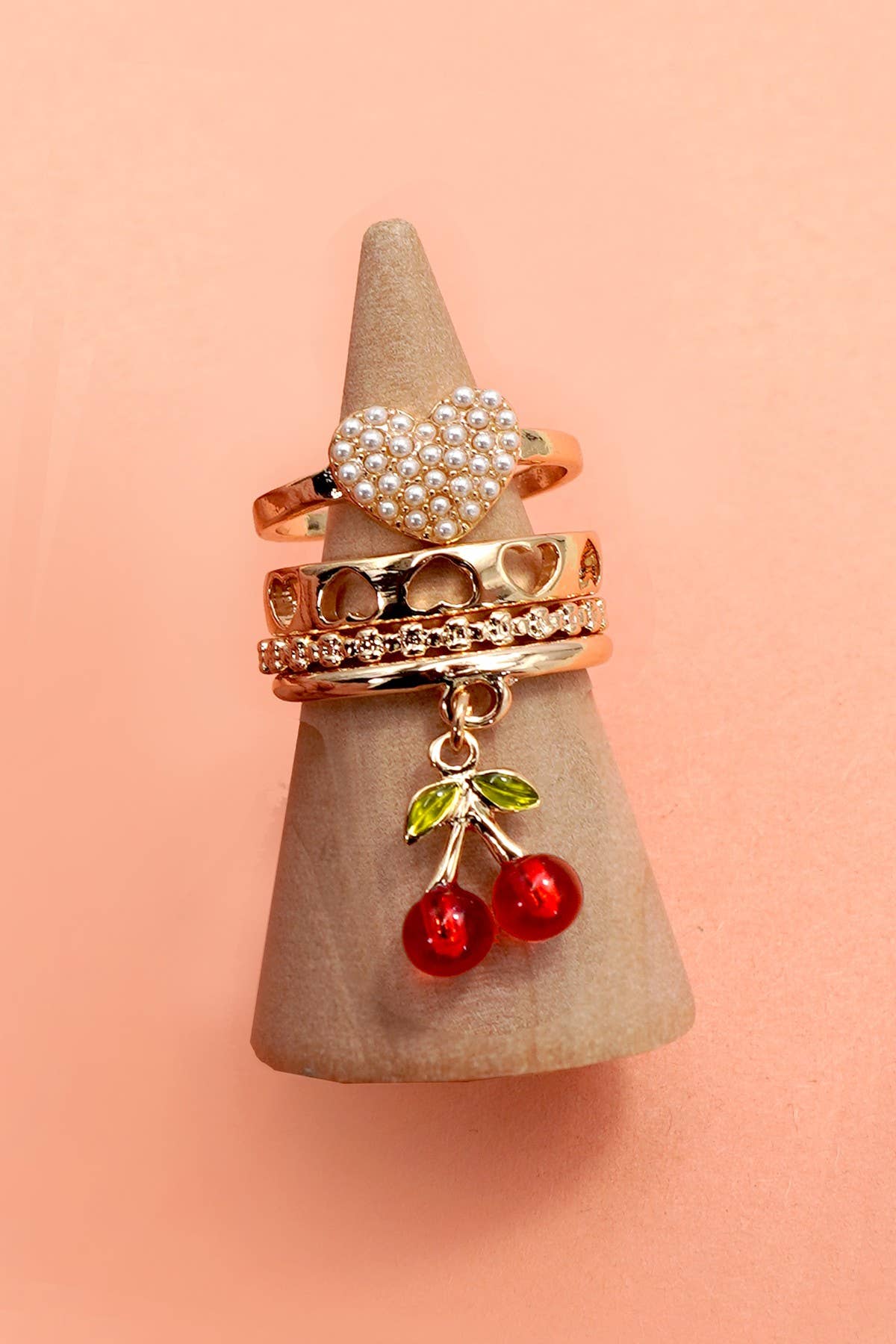 LAYERED MULTI CHERRY PORCELAIN STACKABLE RING SET | 80R055