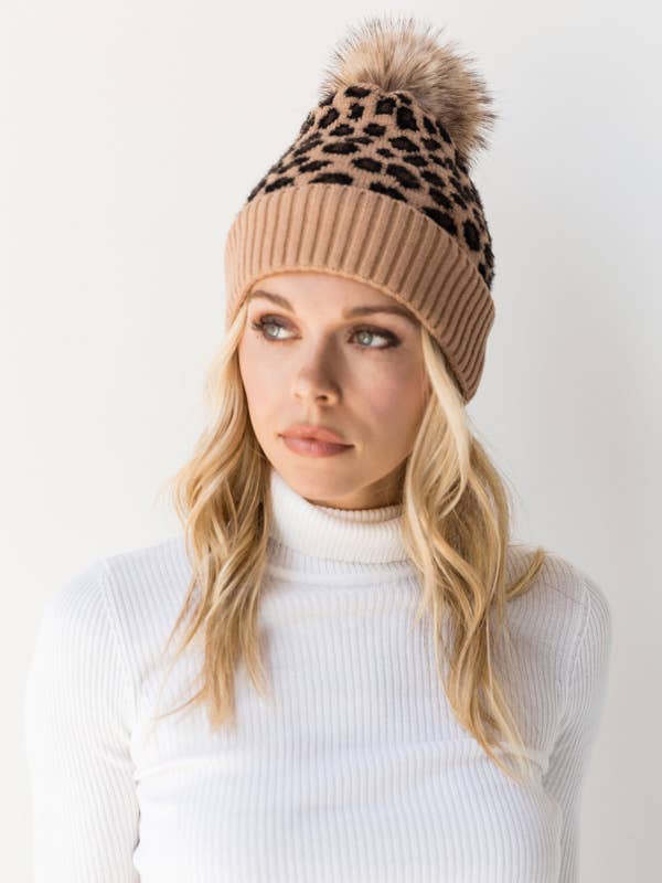 BN1027 Megan Leopard Beanie w/ Pom Pom