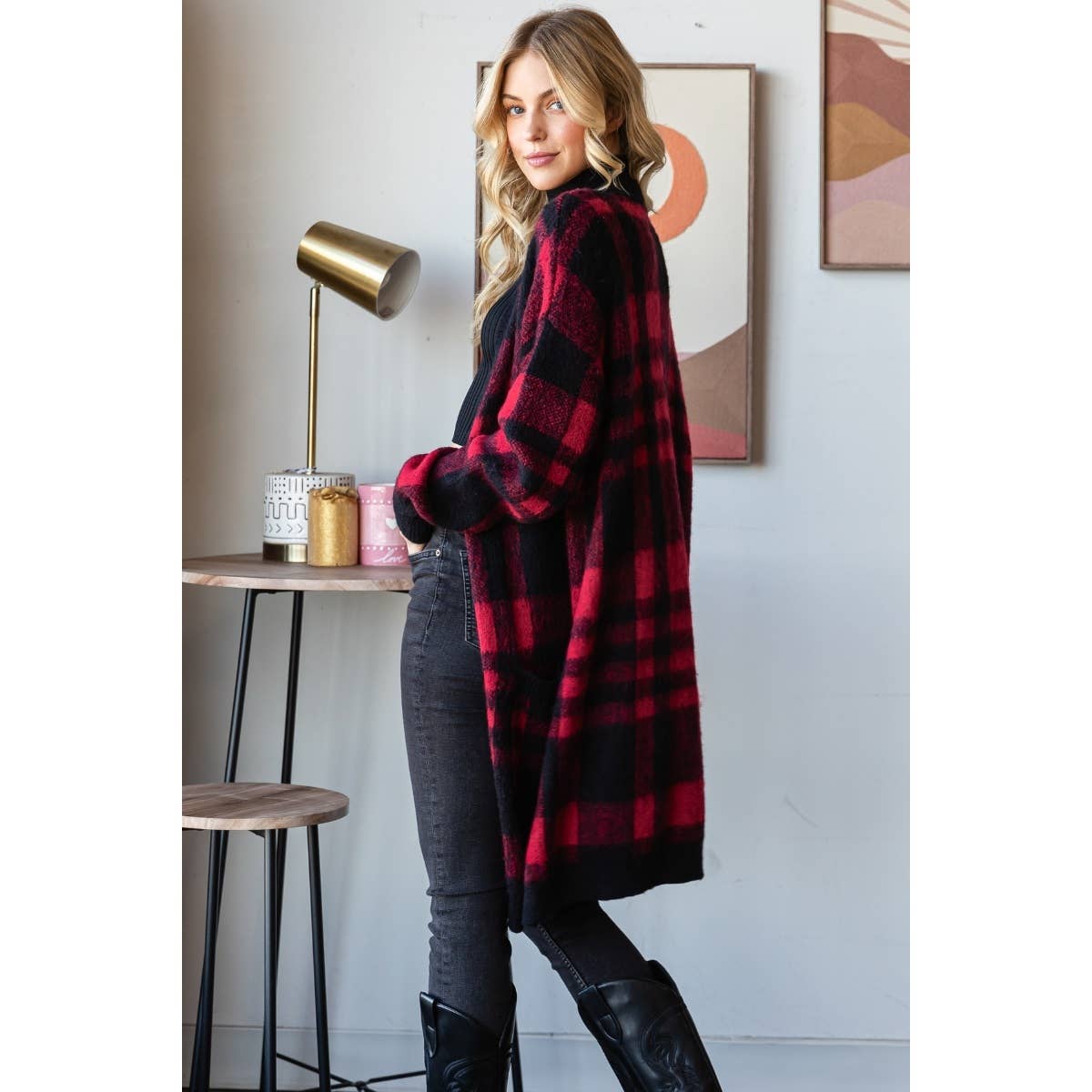 Mohair Sweater Long Cardigan  : Camel/Navy / S
