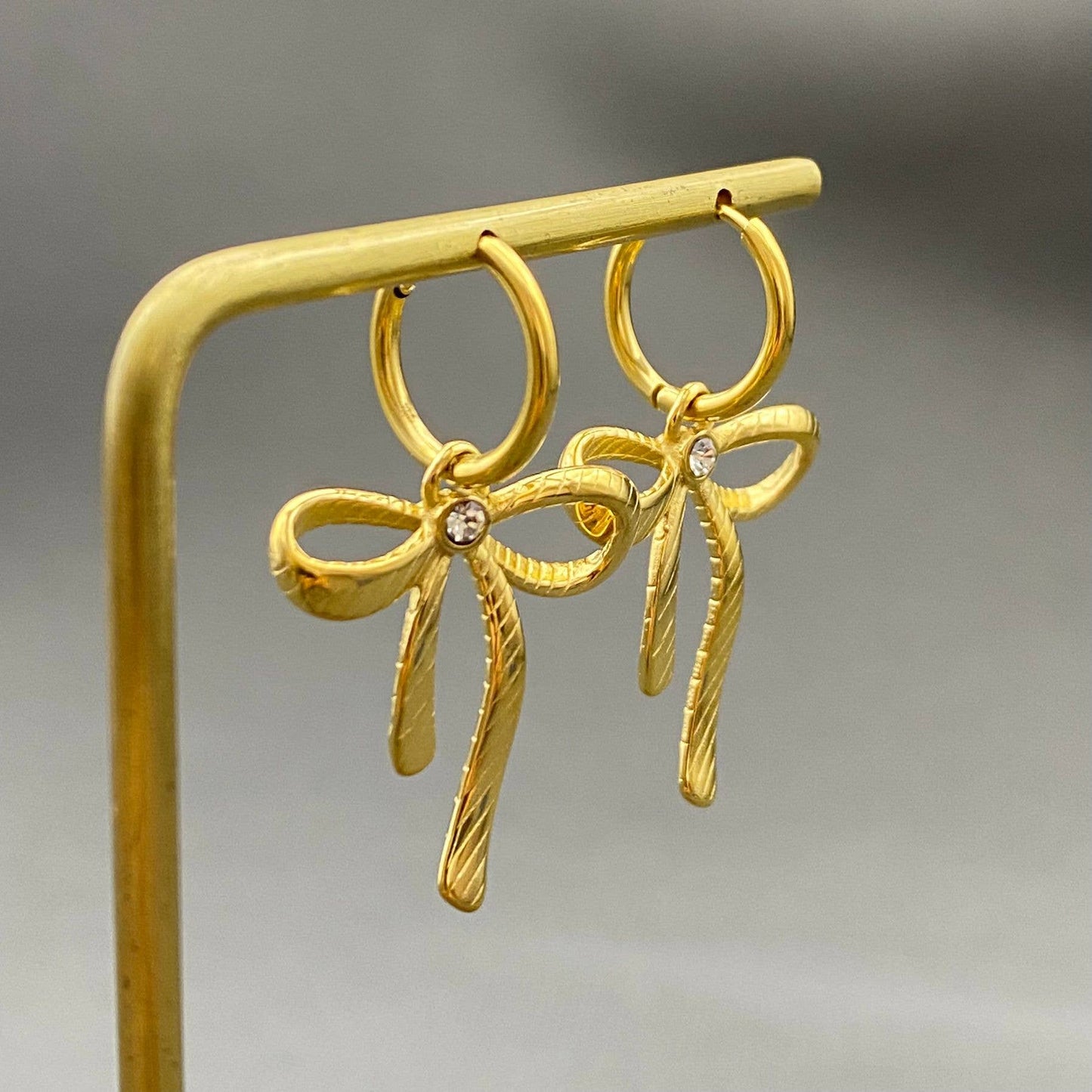 18K Gold Plated S.Steel Bowknot Charm Huggie Earrings - FGS