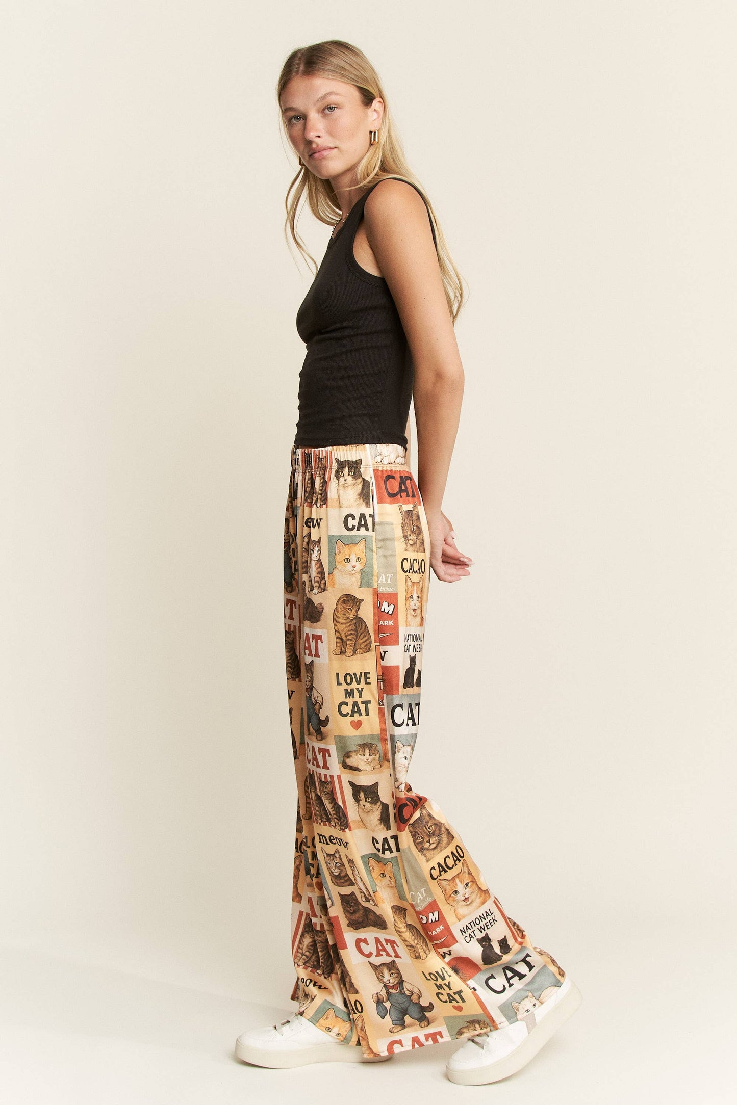 CAT WEEK COLLAGE WIDE LEG PANTS