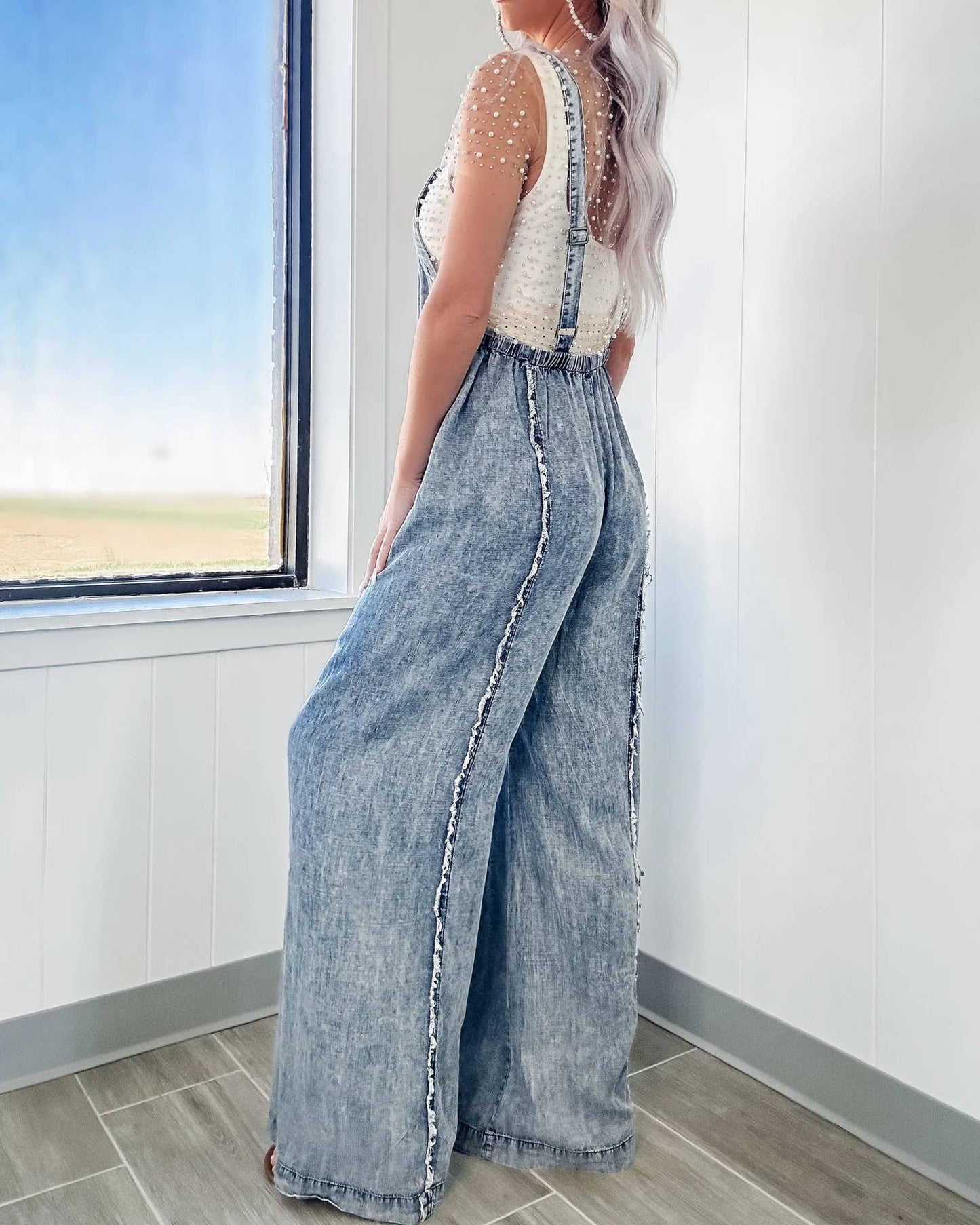 Washed Raw Wide Leg Jumpsuit