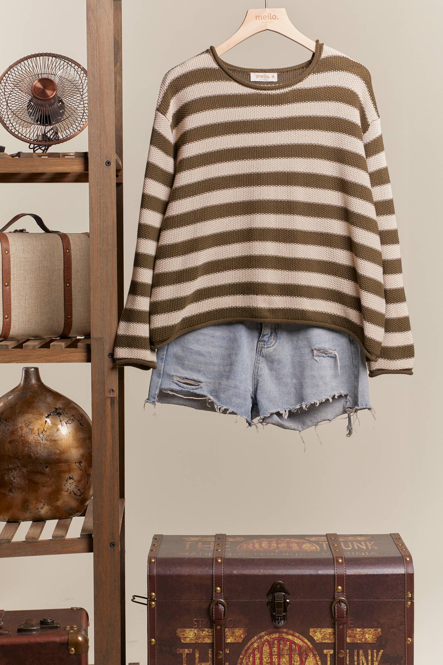 Casual Striped Sweater: Rust / S