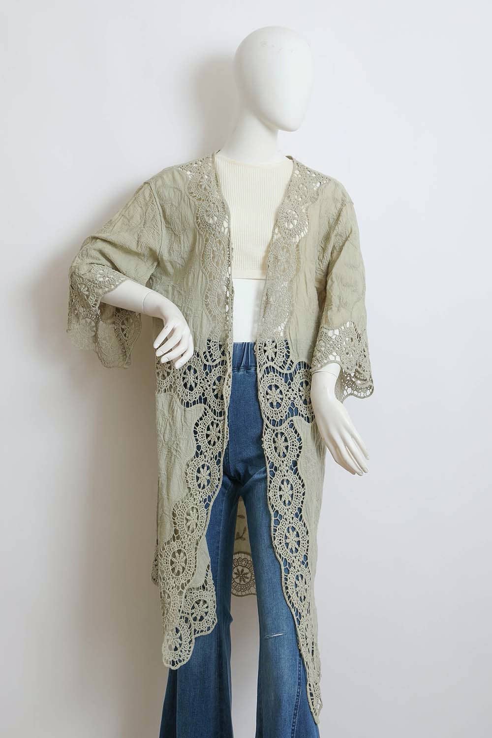 Crochet Open Patch Longline Kimono