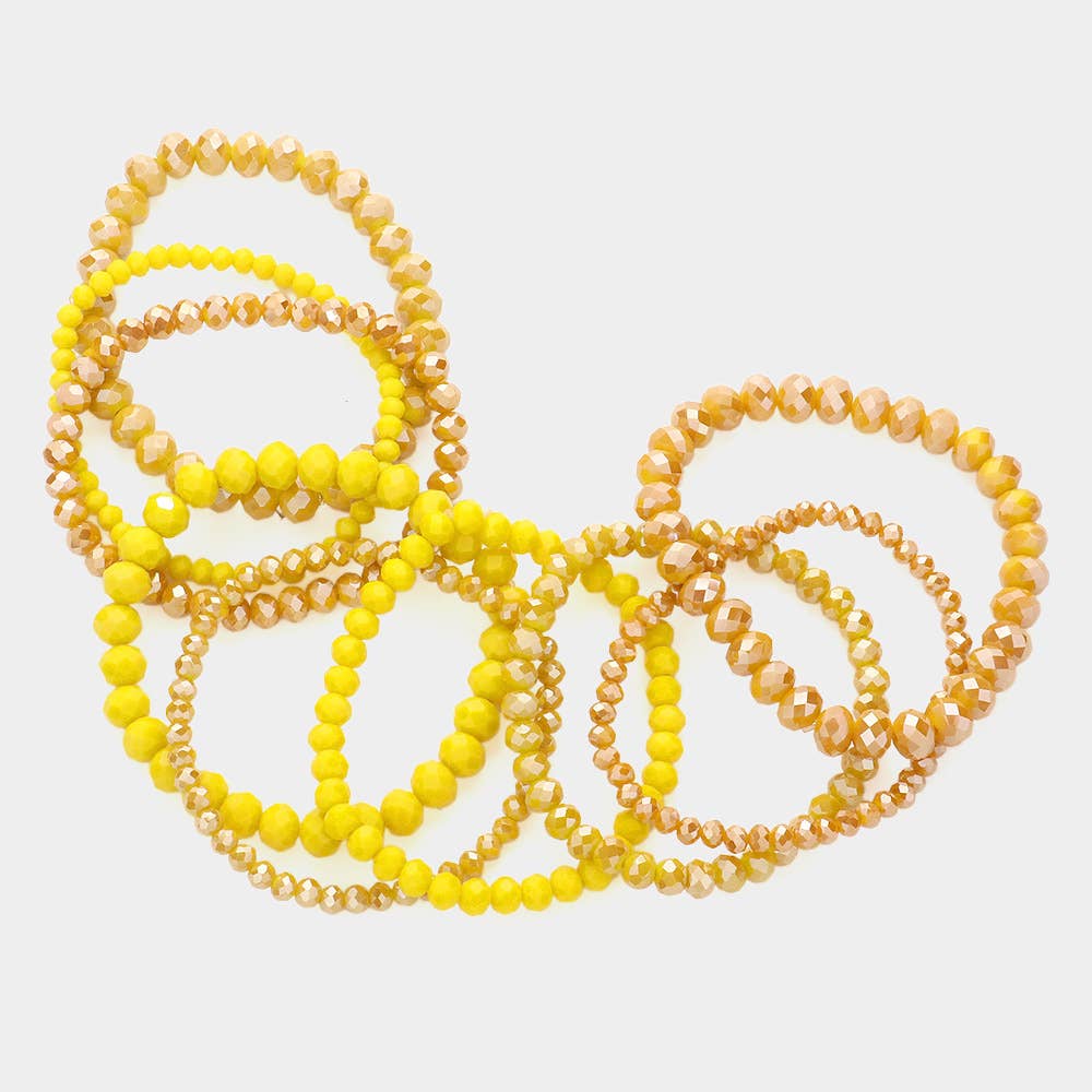 9PCS - Faceted Bead Stretch Bracelets