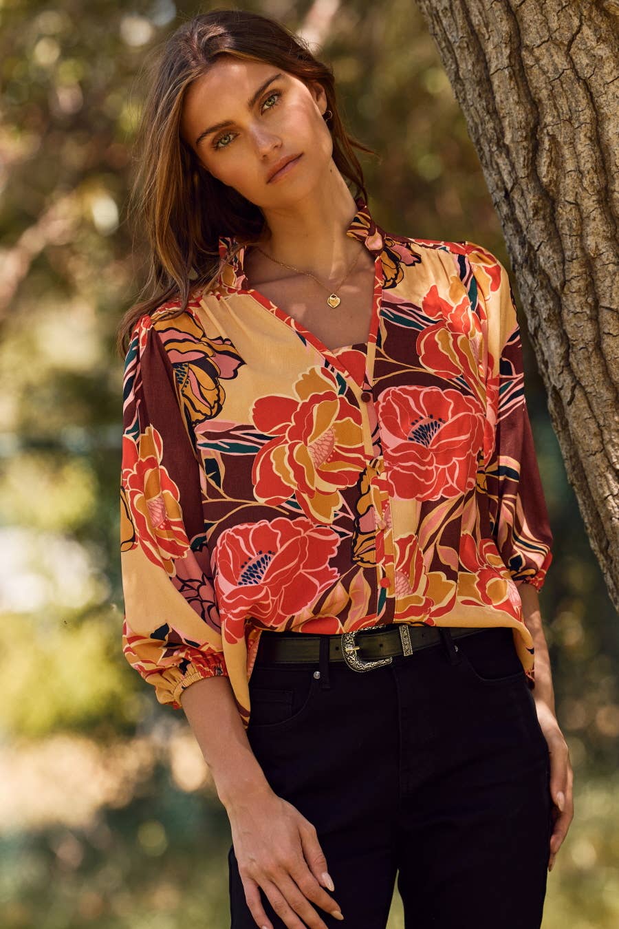 Plus Floral Printed 3/4 Sleeve Blouse