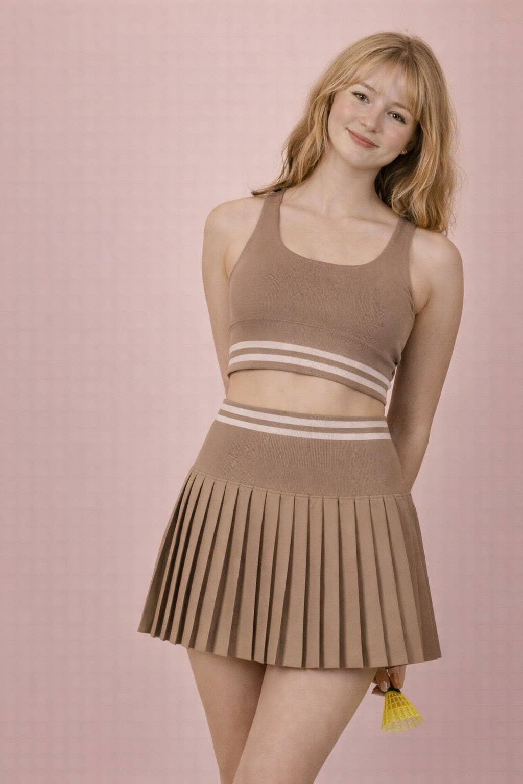 4A. Striped Band Detail Activewear Top & Skirt Set