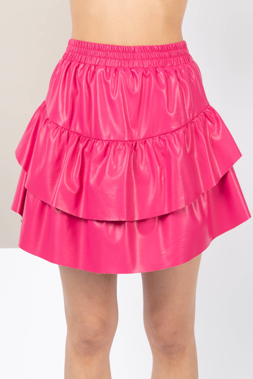 VS50929-Faux Leather Ruffle Mini Skirt