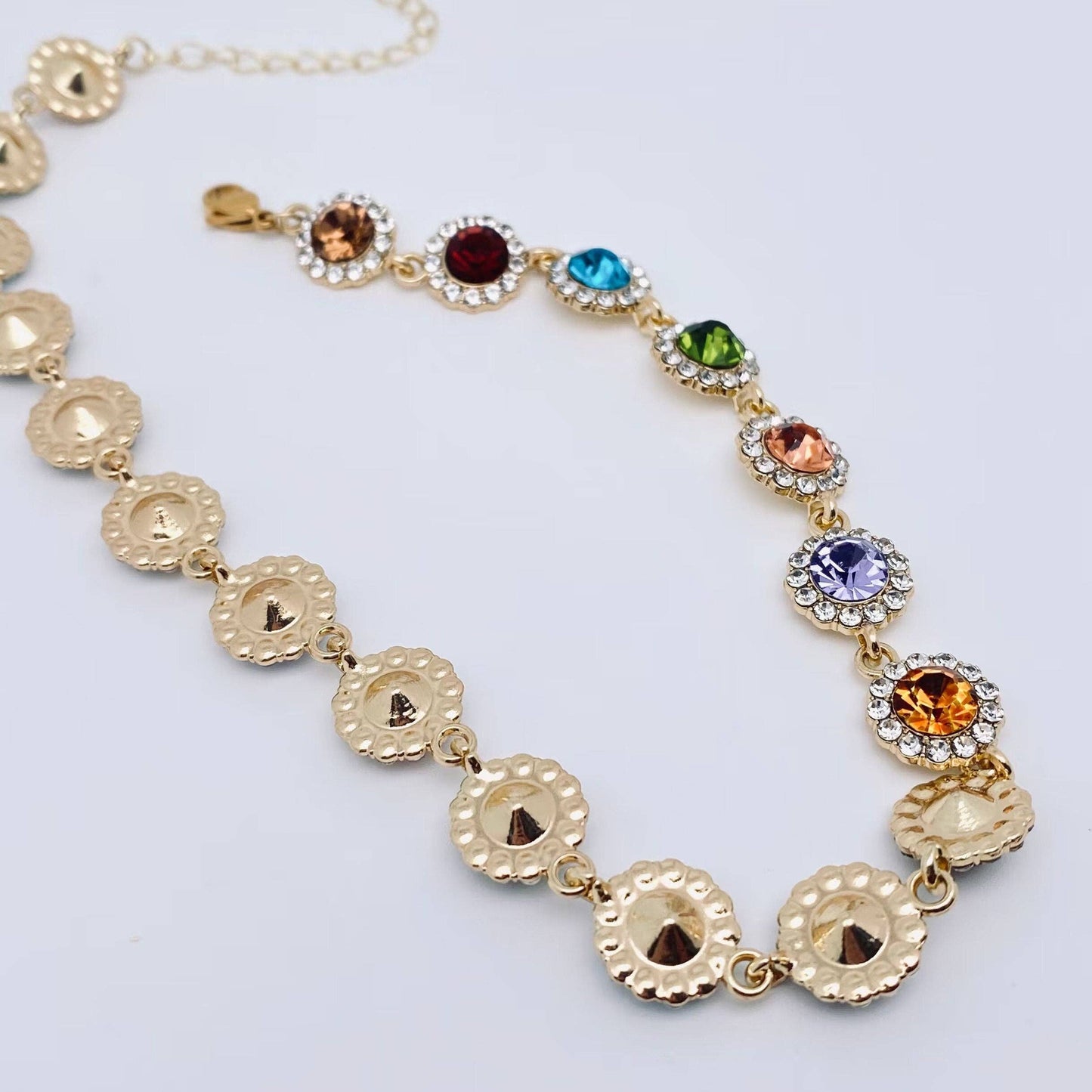 M6. Colored Rhinestone Chain Choker Necklace