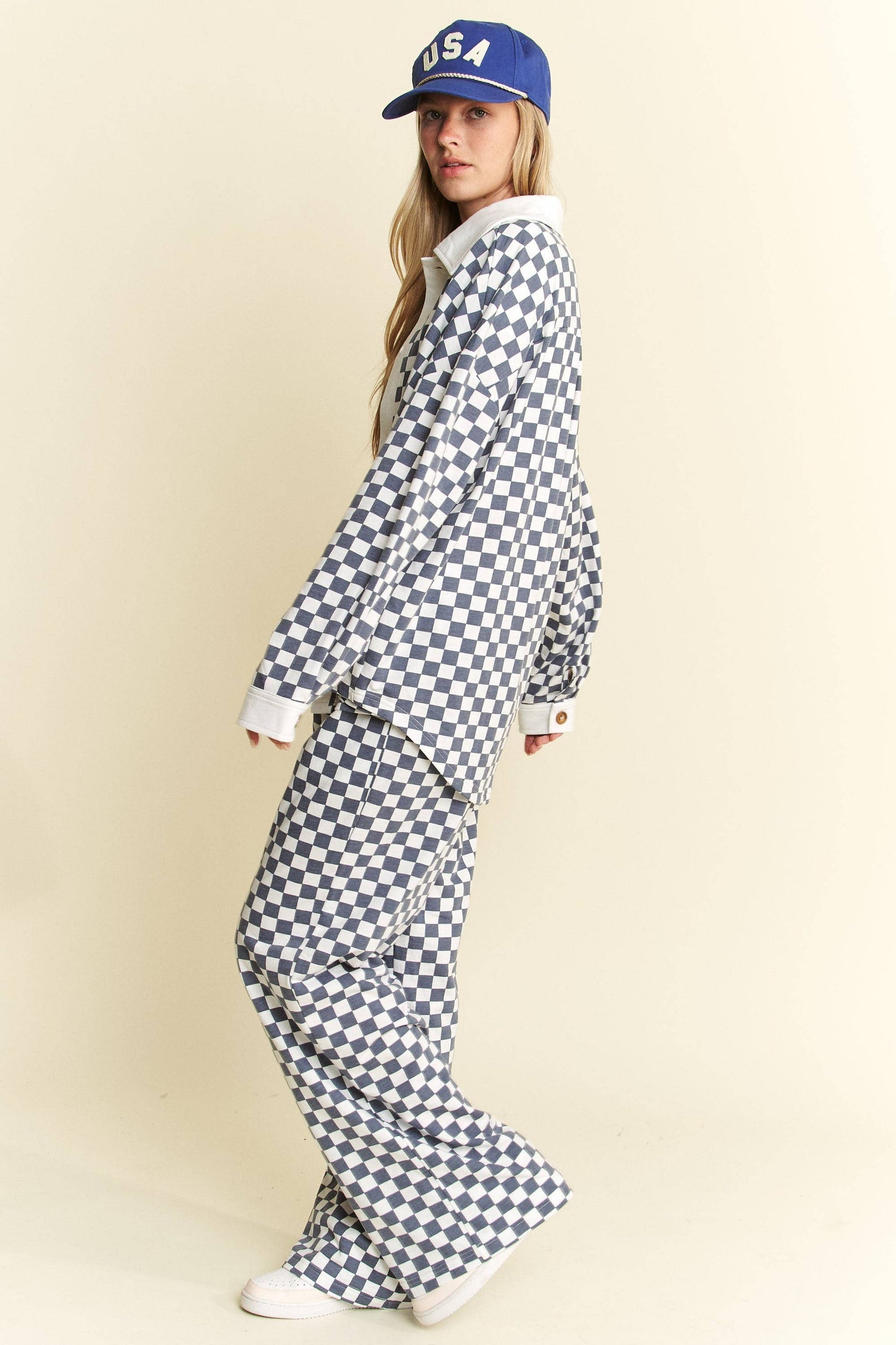 CHECKERED COLLARED BUTTON DOWN OVERSIZED TOP JJT6371