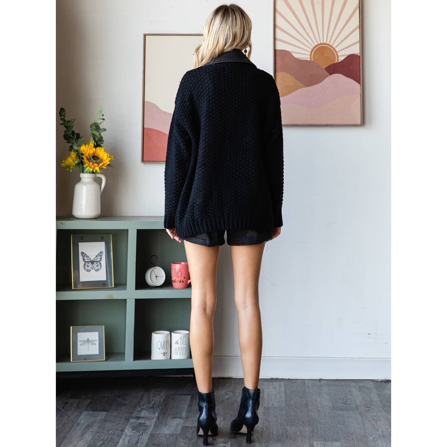 Knit Body Denim Layerd Jacket: Grey / Denim / S
