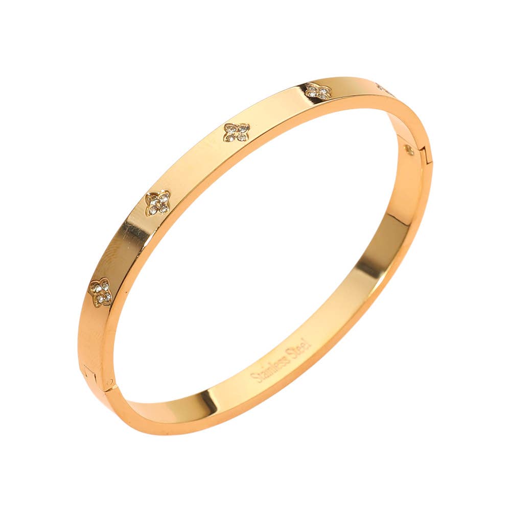 Stainless Steel CZ Stone Accent Hinged Bangle Bracelet
