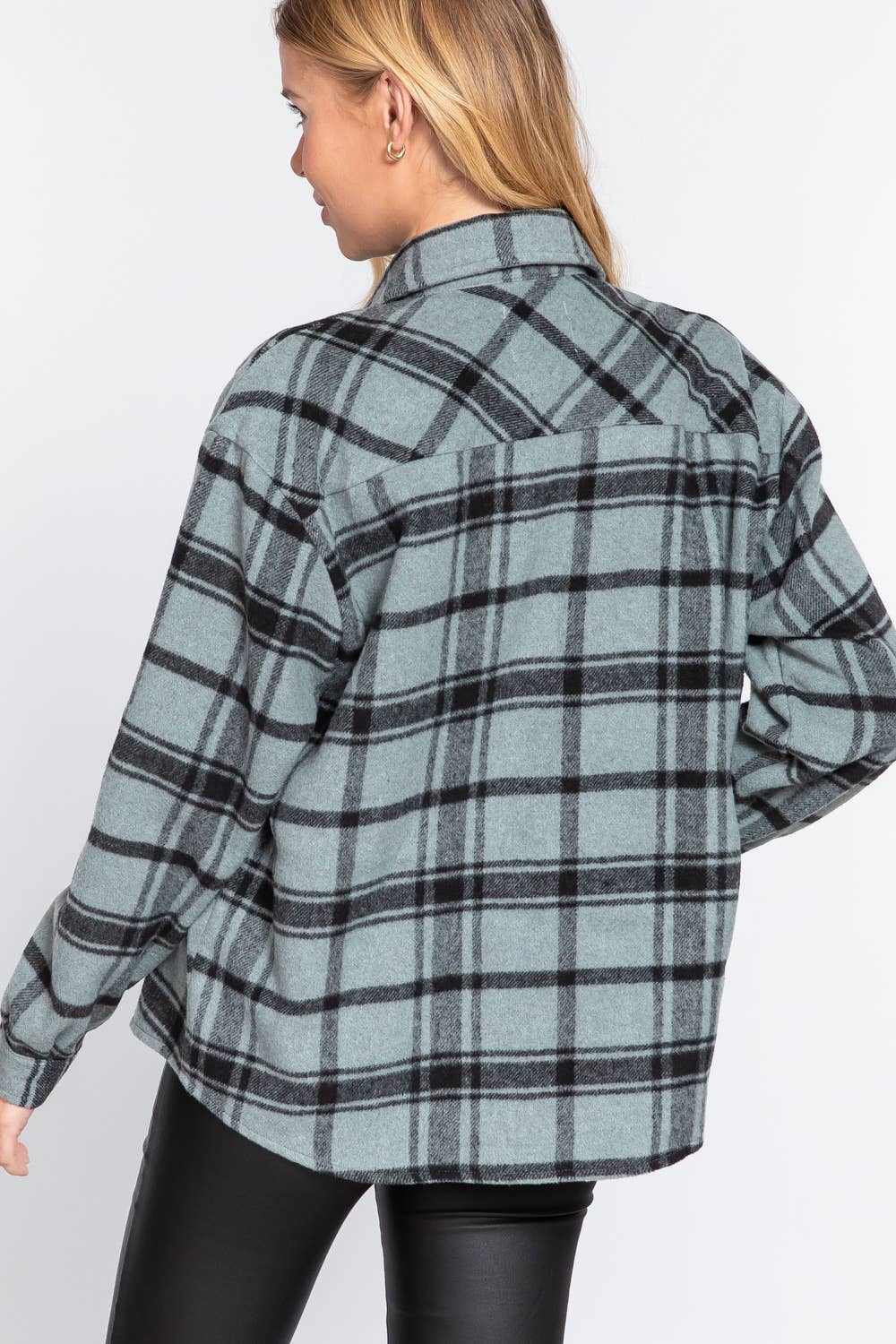 Long Sleeve Wool Blend Plaid Button Down Casual Jacket