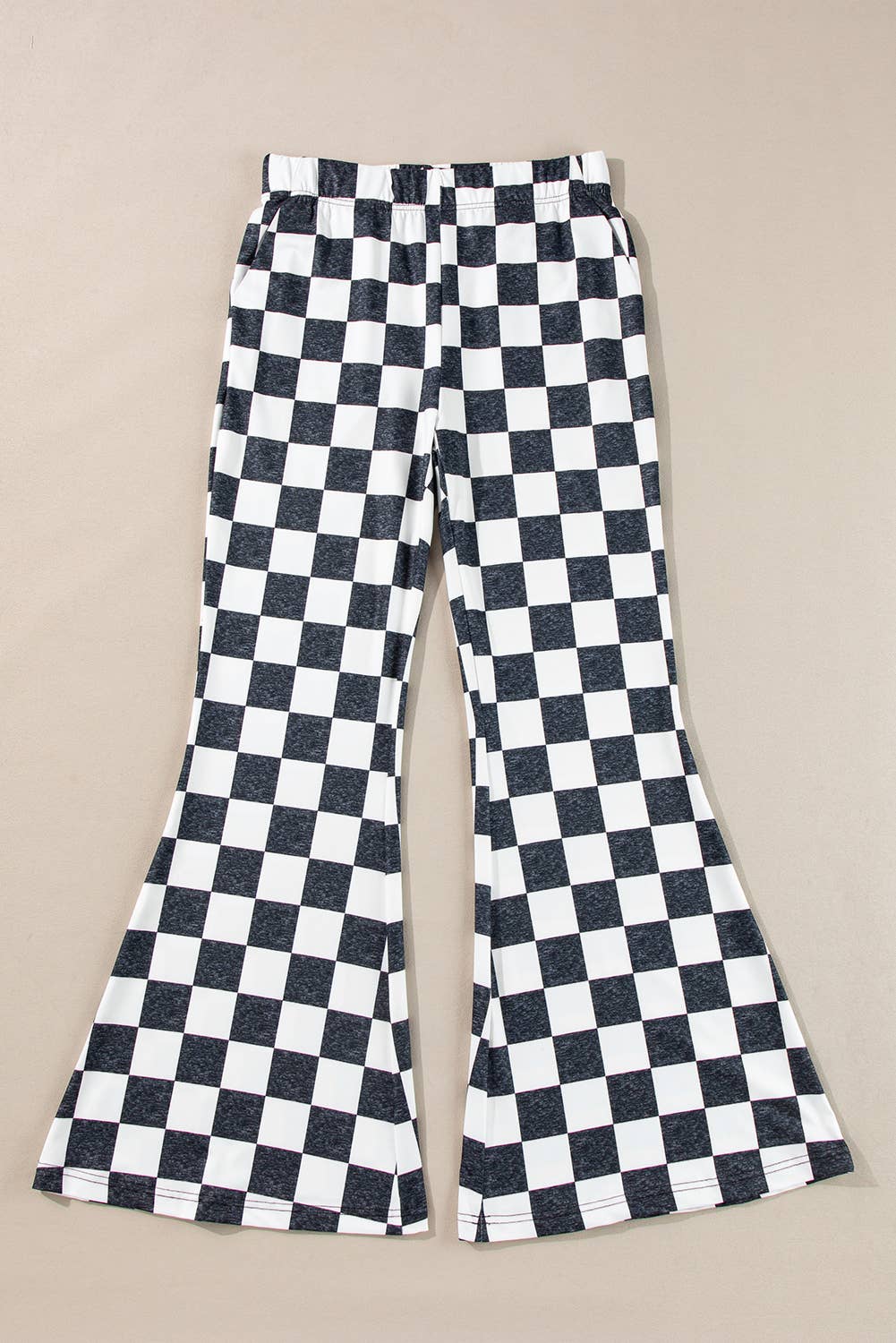 Checkered Pattern High Waist Casual Flared Pants