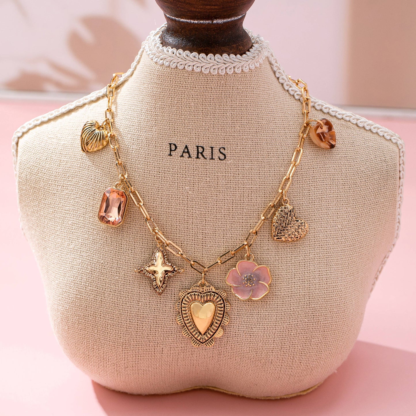 CHARM NECKLACE-HEART FLOWER RHINESTONE CLOVER | 80N92697