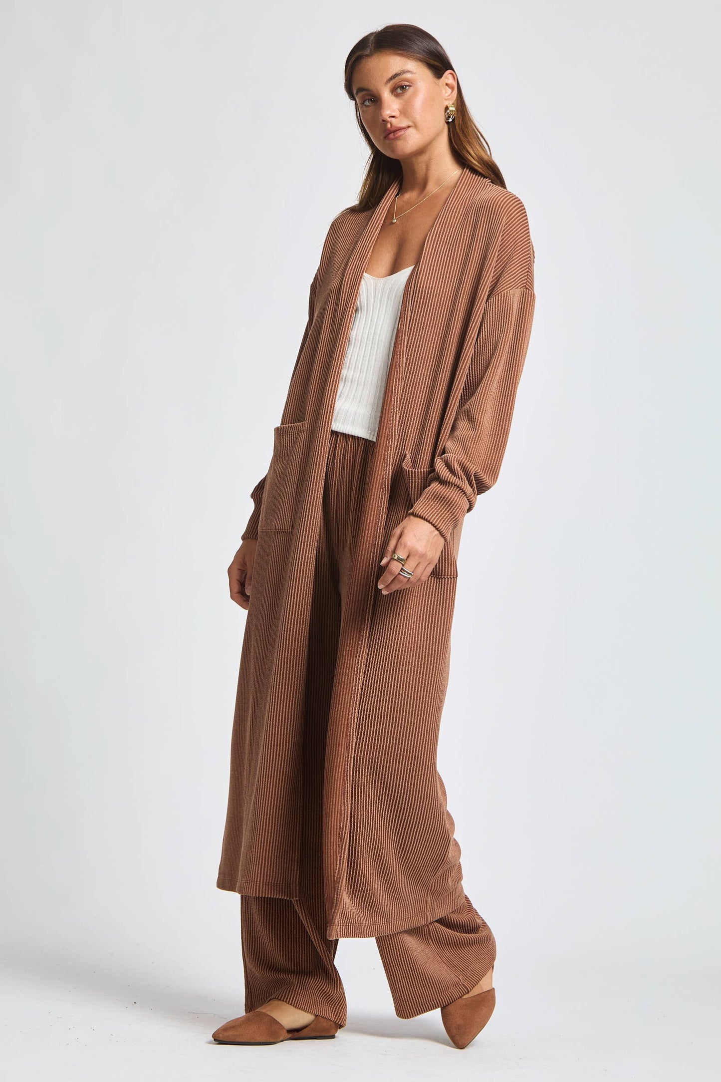 Longline Cardigan + Relaxed Pants 2 Piece: RED / S
