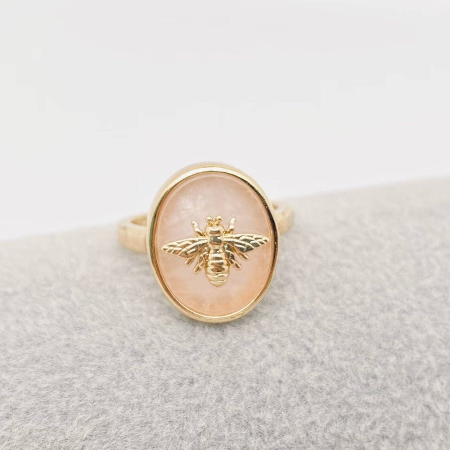 Natural Stone Golden Bee Opening Adjustable Ring - CS