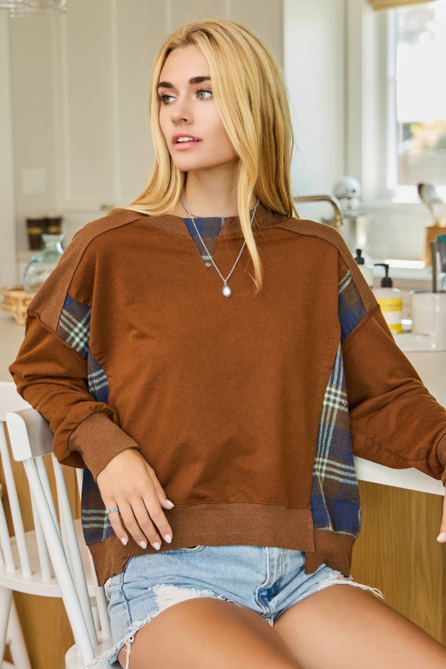 Acid Washed Plaid Sweatshirts: Washed Black / M