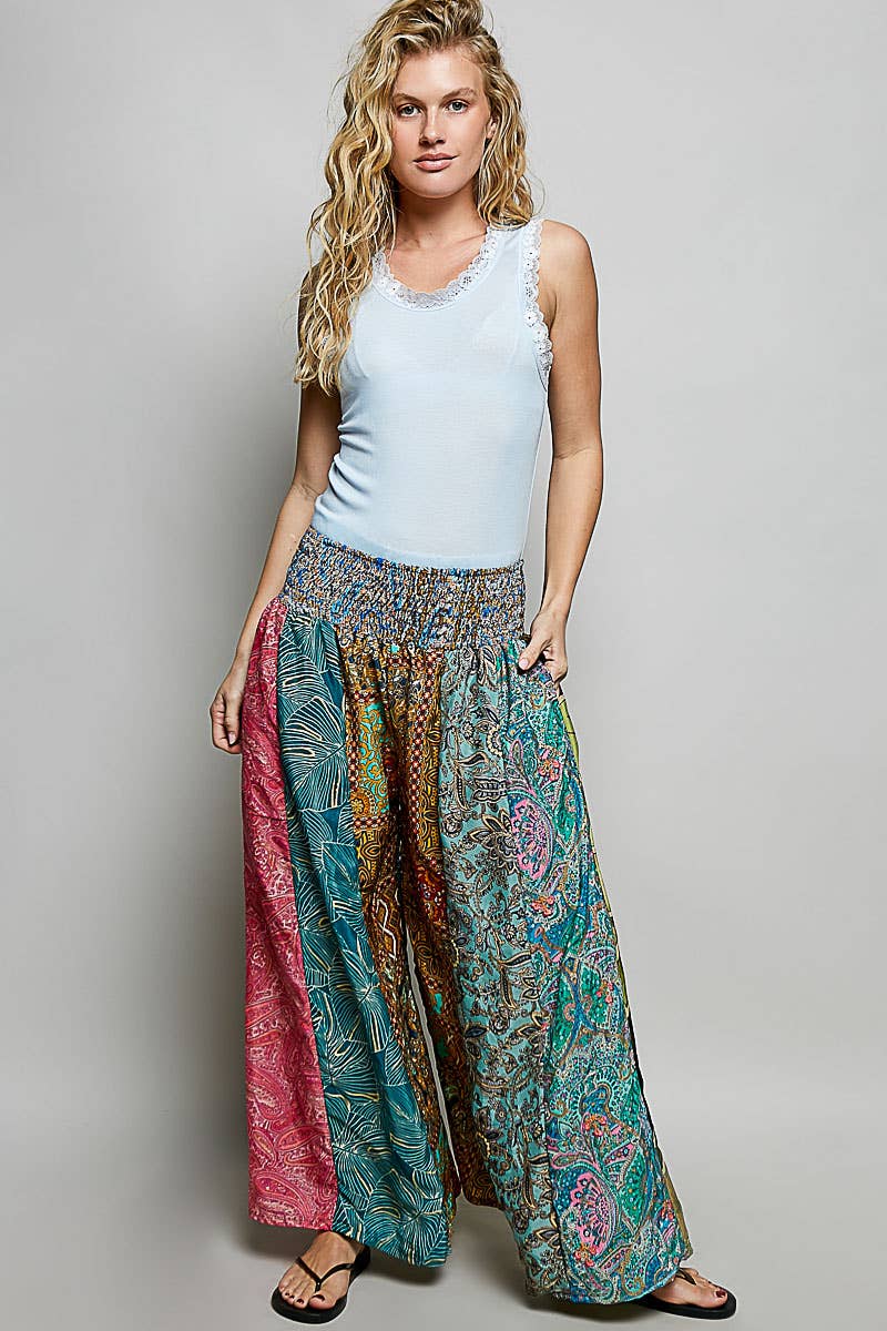 1B. One-of-a-Kind POL Smocked Waist Printed Wide Leg Pants