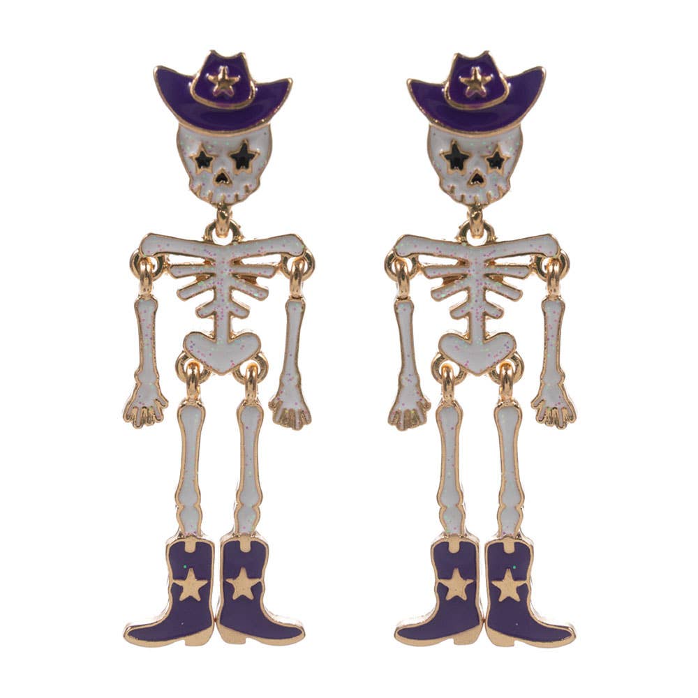 Western Cowboy Halloween Skeleton Earrings: Hot Pink