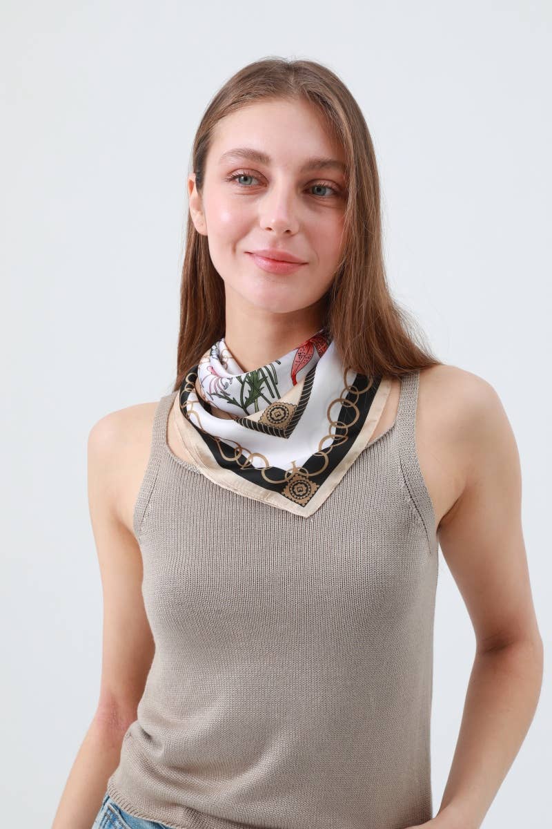 Silky Vine Print Head Scarf: Lightweight Multi-Wear