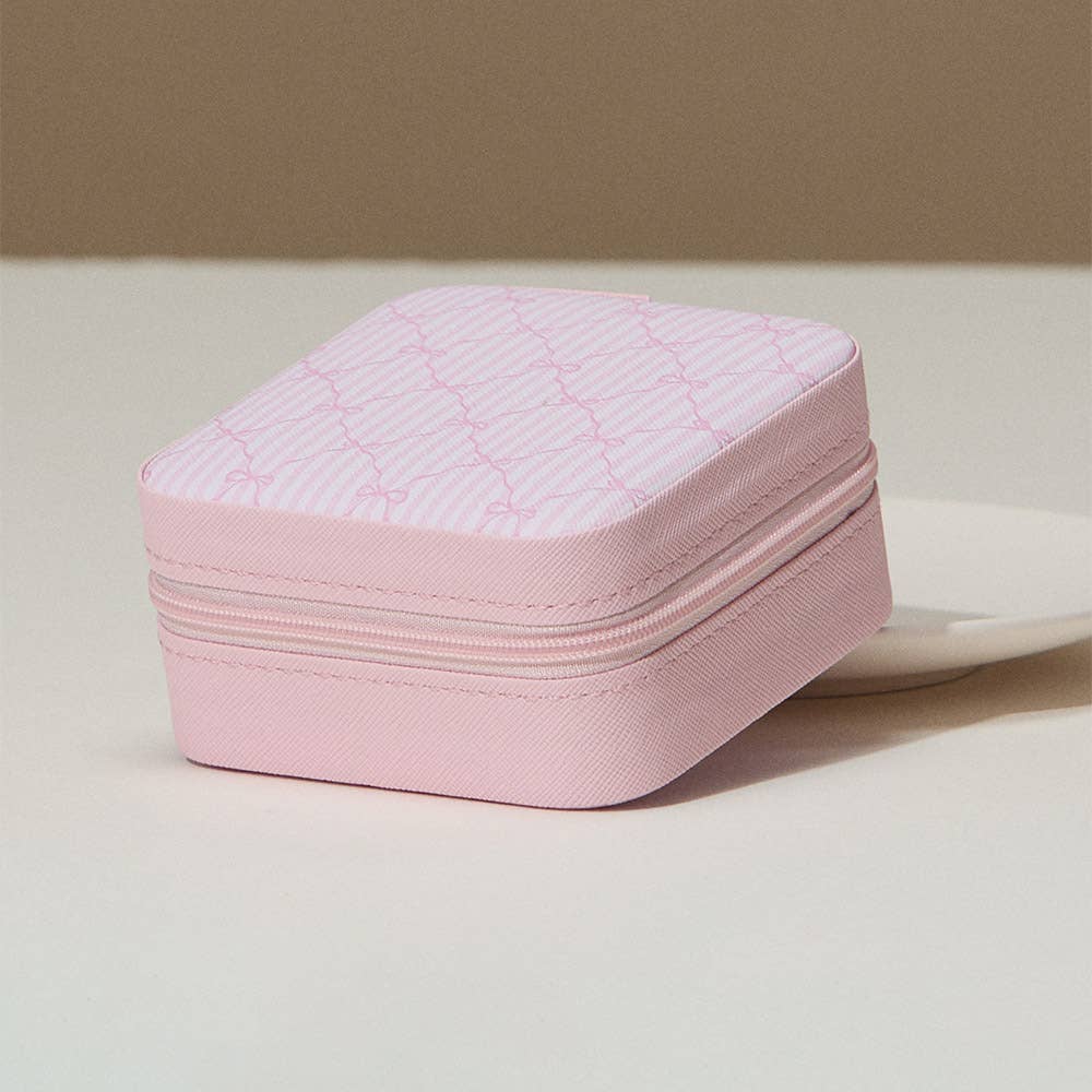 Pink Bow Pattern Portable Square Jewelry Box: Pink