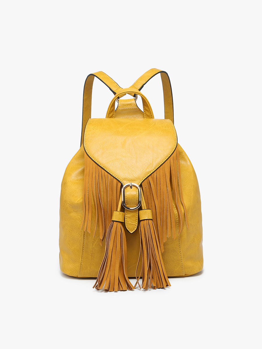 BP2349 Jewel Distressed Bucket Backpack w/ Fringe