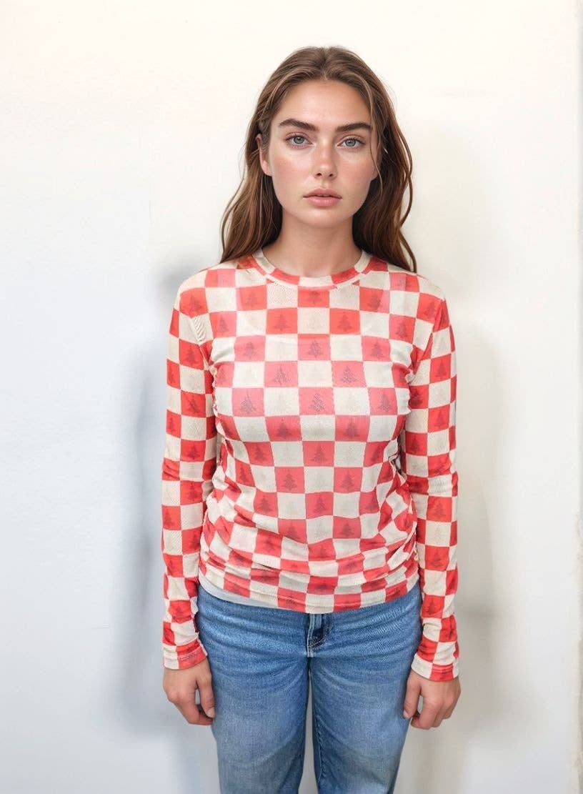 MK821 Christmas Tree Checkered Mesh Top