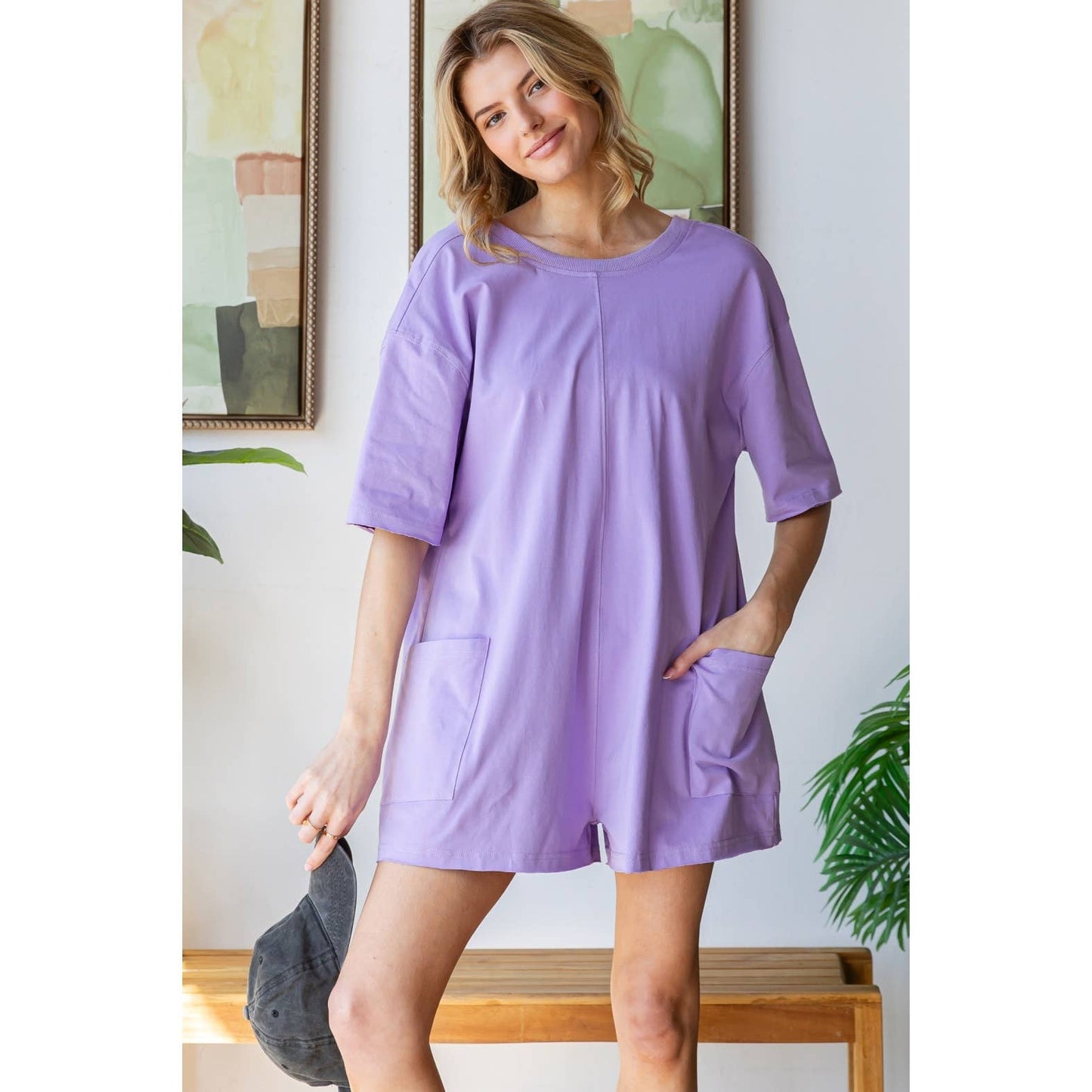 Short Sleeve Knit Open Back Romper