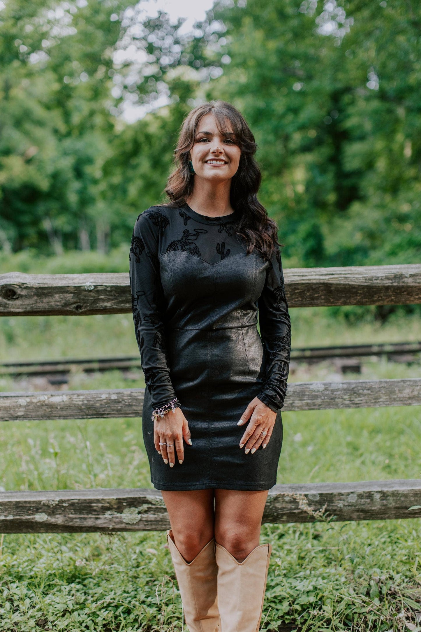 MK672 Buckaroo Bodycon Mesh Faux Leather Dress