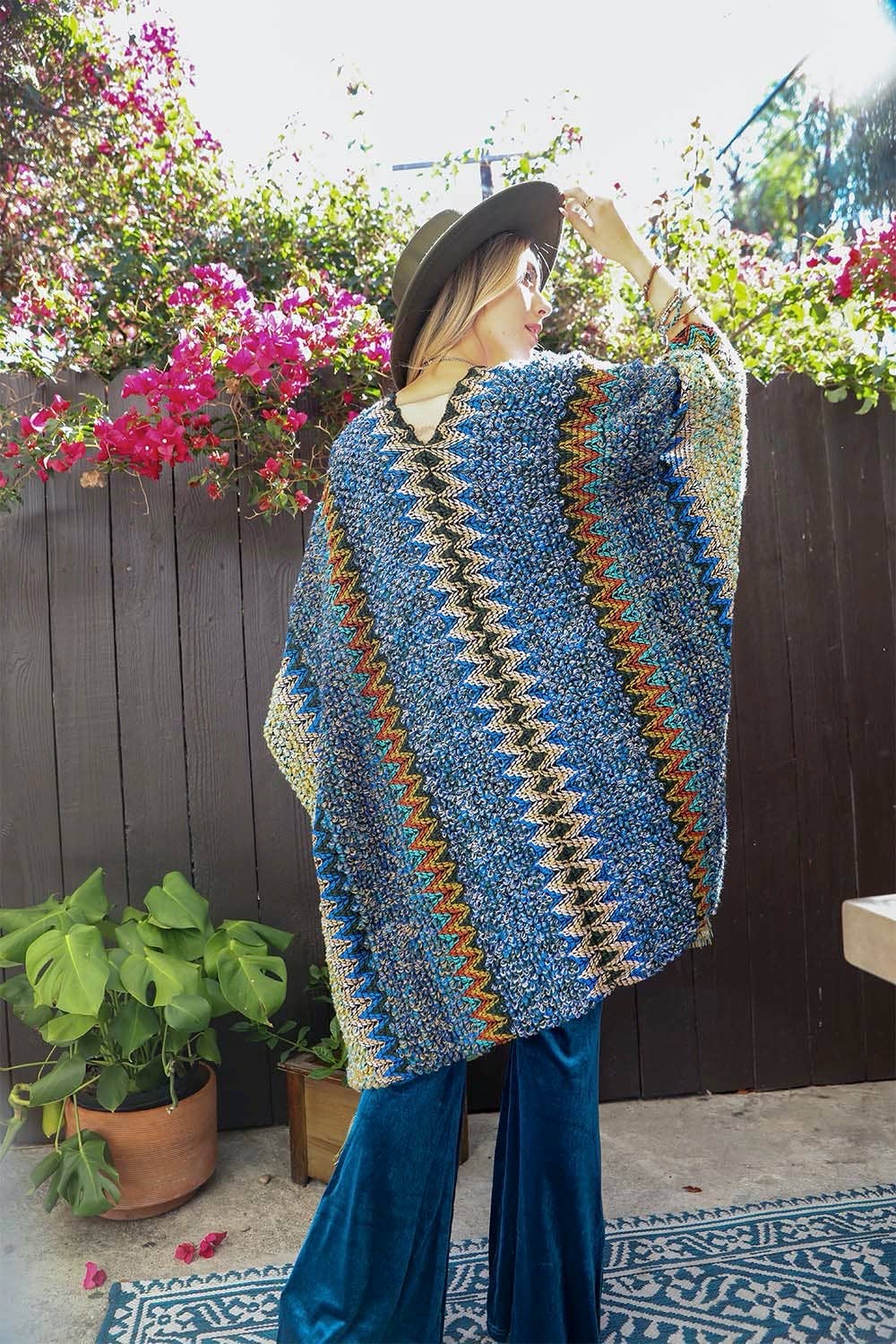 Western Colorful Crochet Patterned Ruana - The Original!: Maroon