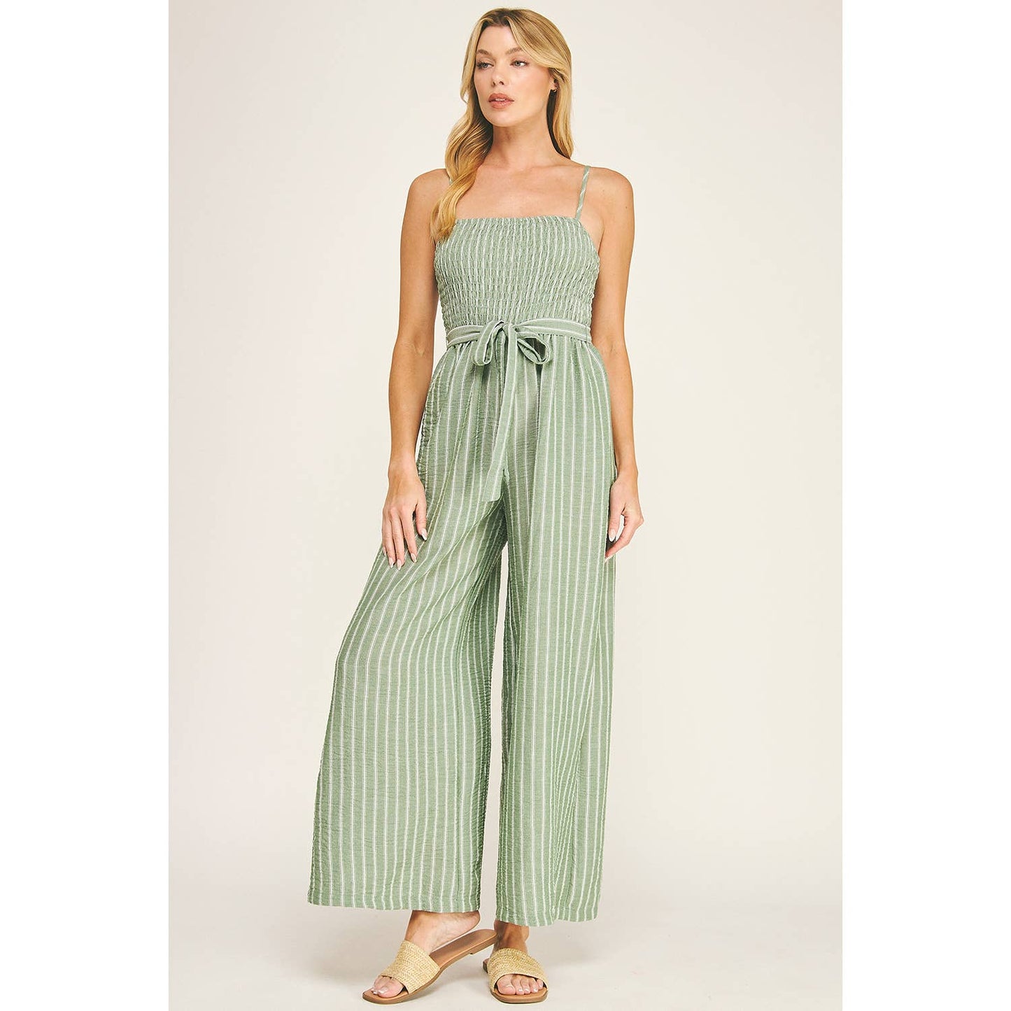 COASTAL STRIPE SMOCKED WIDE LEG JUMPSUIT