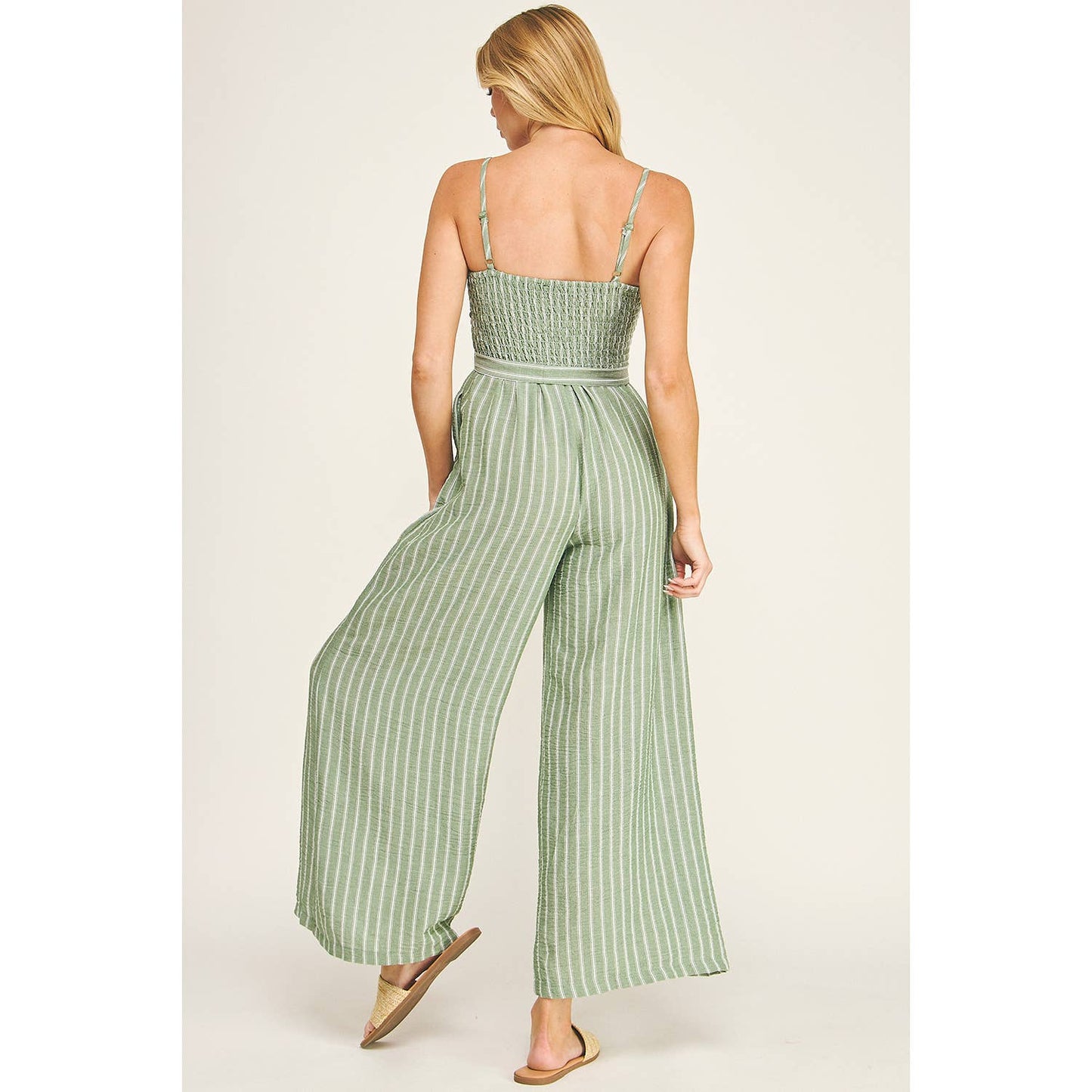 COASTAL STRIPE SMOCKED WIDE LEG JUMPSUIT