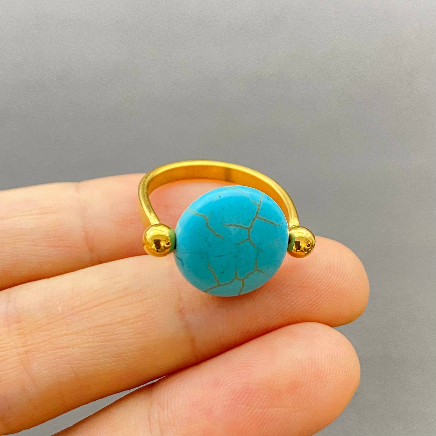 M8. Turquoise 18K Gold Plated Stainless Steel Spin Ring