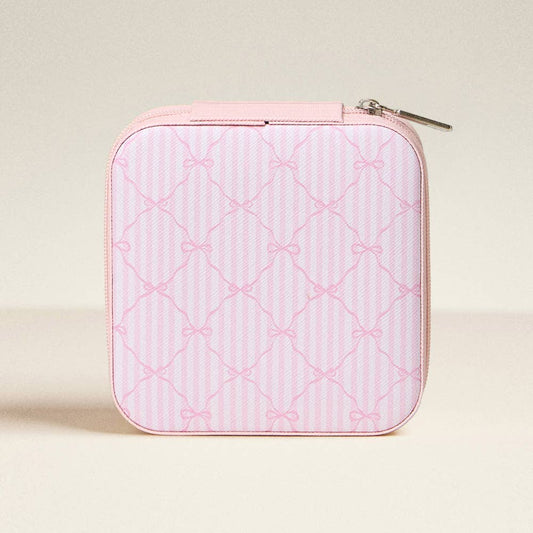 Pink Bow Pattern Portable Square Jewelry Box: Pink