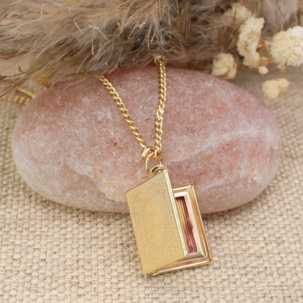Secret Diary Gold Book Locket Necklace