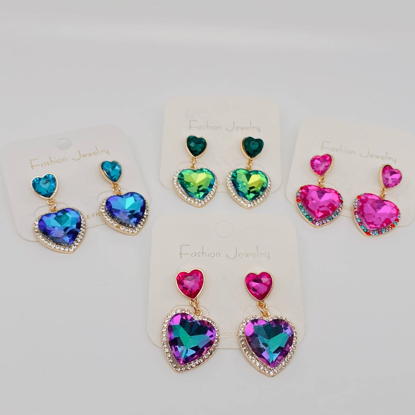 M4. Colorful Rhinestone Heart-shaped Glass Earrings