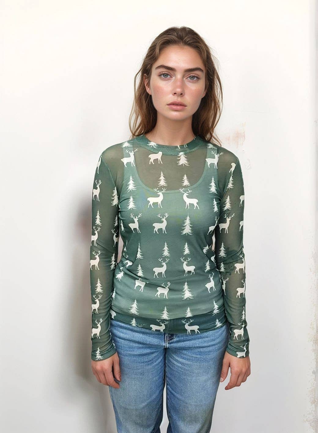 MK824 Oh My Deer Christmas Mesh Top