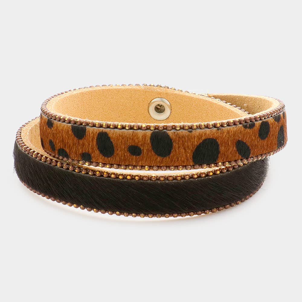 Animal Patterned Calf Magnetic Wrap Bracelet: Gray