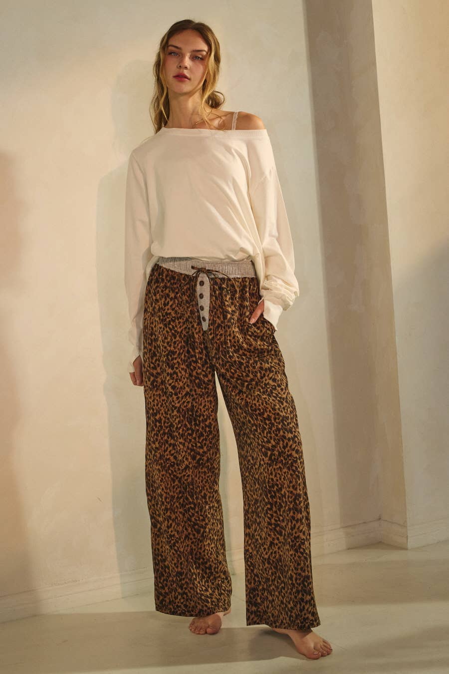 Leopard Print Wide-leg Pants: Brown Leopard / S