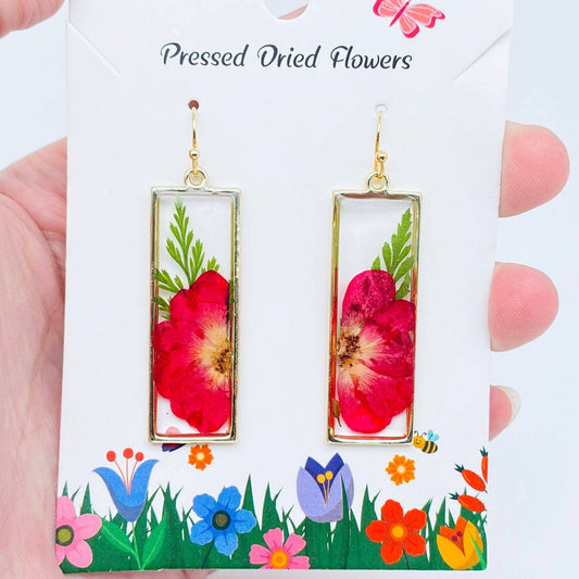 Rose & Ferns Genuine Dried Flowers Rectangular Earrings -PDF
