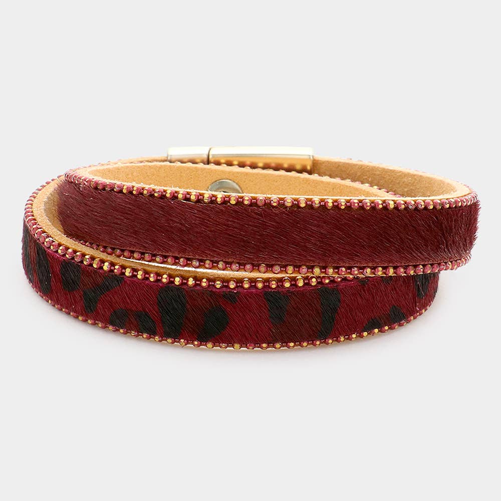 Animal Patterned Calf Magnetic Wrap Bracelet: Gray