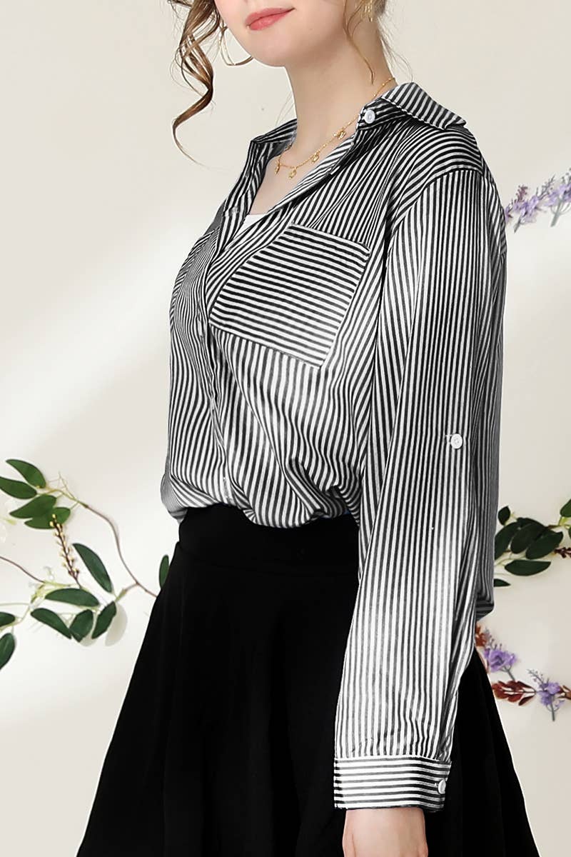 Striped Button Down Long Sleeve Collared Shirts