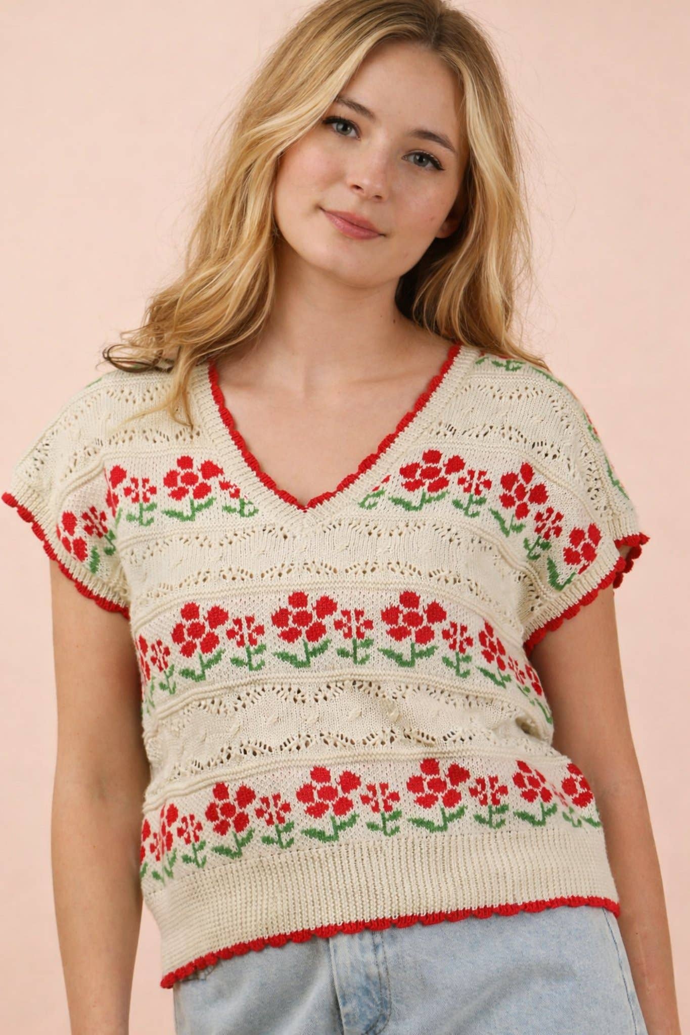 Very J Floral Graphic Knit Sweater Vest