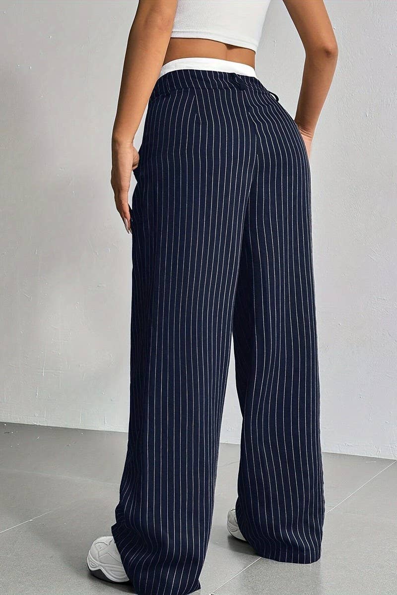 STRIPED LOOSE STRAIGHT-LEG TROUSERS