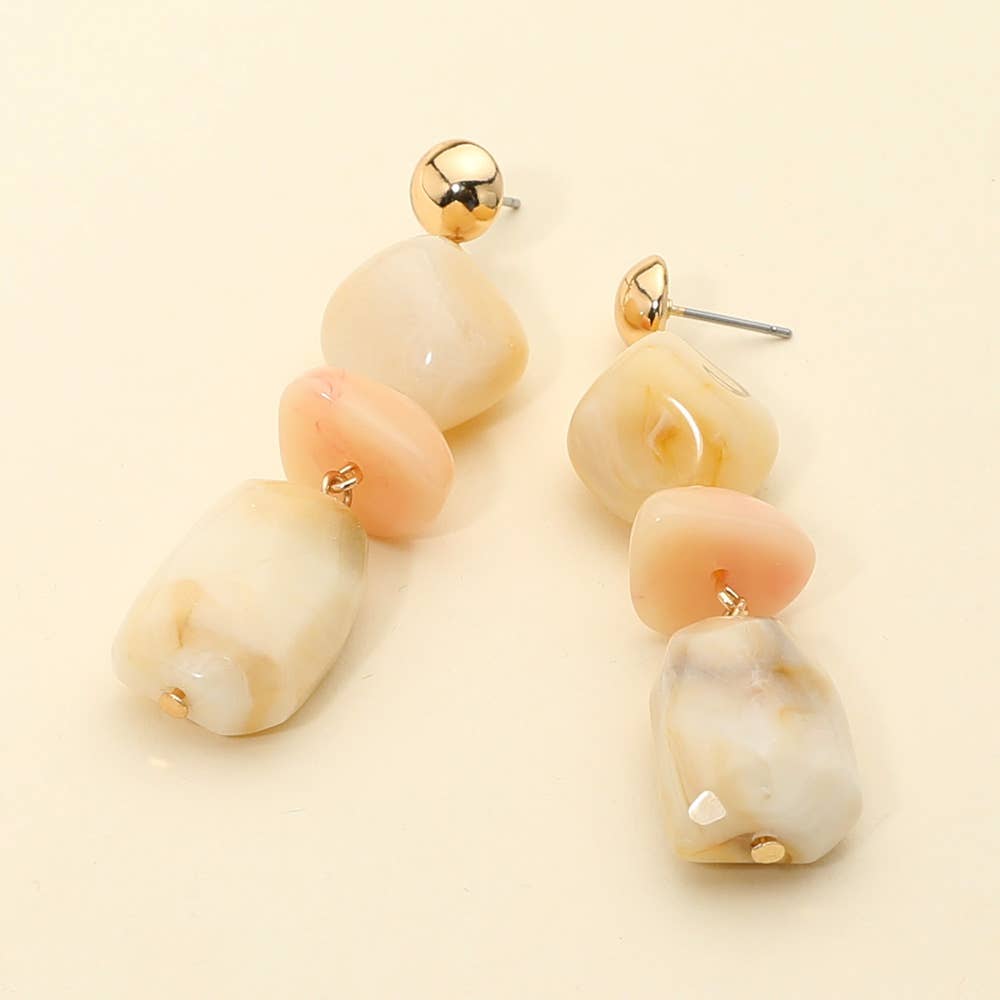 Geometric Chunky Marbled Resin Pebble Drop Earrings: Turquoise