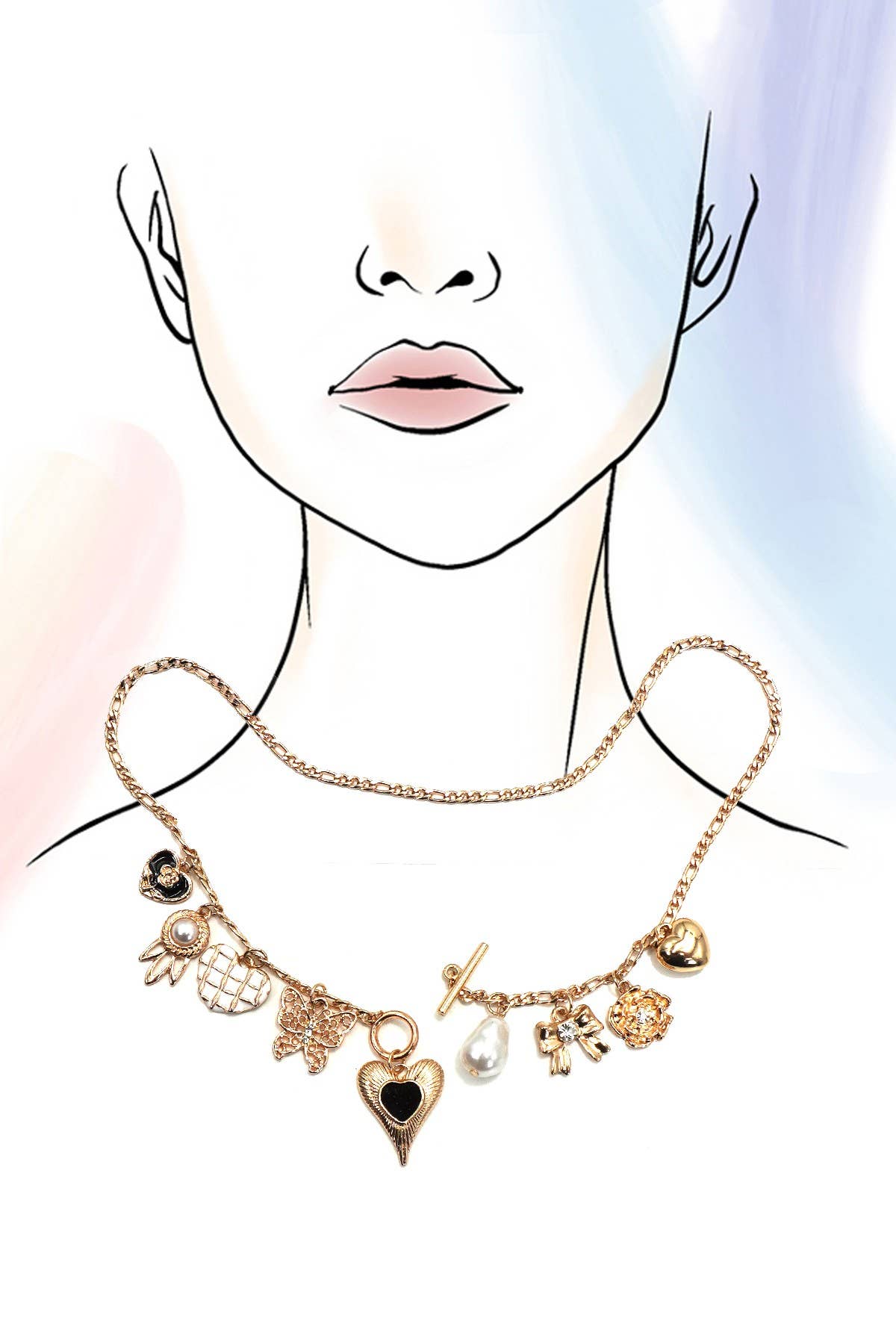 CHARM NECKLACE-HEART BOW PEARL FLOWER | 80N92315